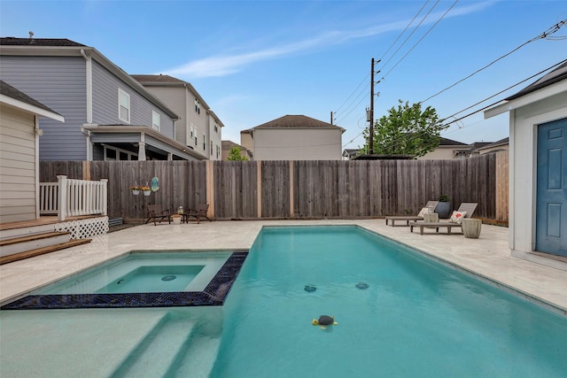615 Allston St, Houston, TX 77007 - view of pool with a patio, a fenced backyard, and a pool with connected hot tub