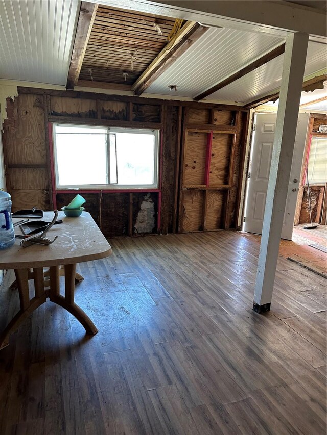 27314 Fm 457, Sargent, TX 77414 - interior space with wood finished floors and beamed ceiling