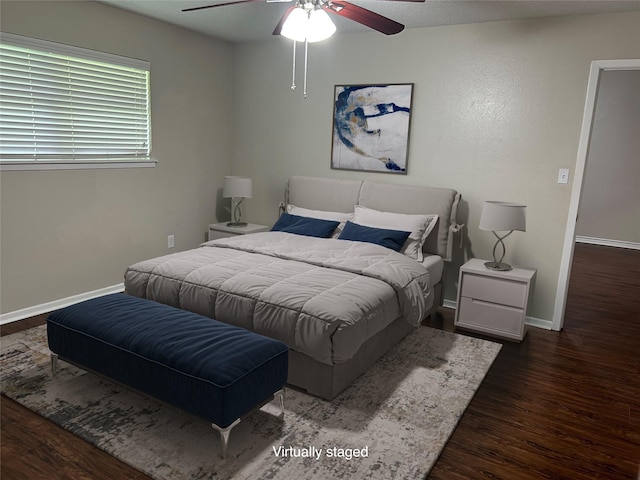 5 Lazybrook St, Angleton, TX 77515 - bedroom with wood finished floors, baseboards, and ceiling fan