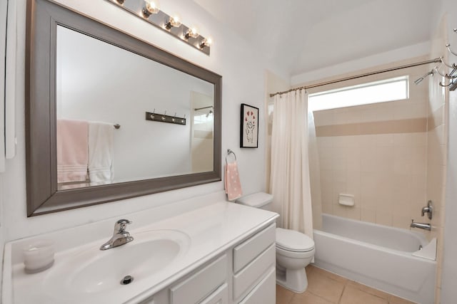 11401 Starlight Bay St, Pearland, TX 77584 - full bathroom featuring toilet, shower / bathtub combination with curtain, vanity, and tile patterned floors