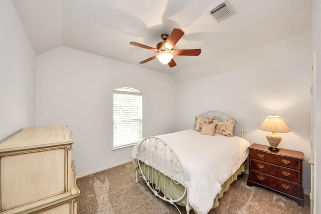11401 Starlight Bay St, Pearland, TX 77584 - bedroom featuring carpet flooring, vaulted ceiling, baseboards, and a ceiling fan