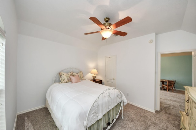 11401 Starlight Bay St, Pearland, TX 77584 - bedroom featuring light colored carpet, baseboards, ceiling fan, and vaulted ceiling