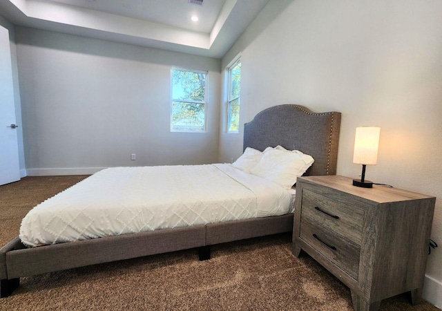 615 Northew St Unit J, Houston, TX 77091 - bedroom featuring dark carpet, baseboards, and a raised ceiling