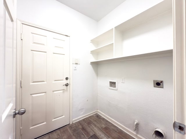 4906 Arbor Falls Ln, Houston, TX 77084 - washroom with hookup for an electric dryer, dark wood finished floors, hookup for a washing machine, baseboards, and gas dryer hookup