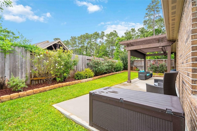 18219 Octavio Frias Trl, Houston, TX 77044 - fenced backyard featuring an outdoor hangout area, a patio area, and a pergola