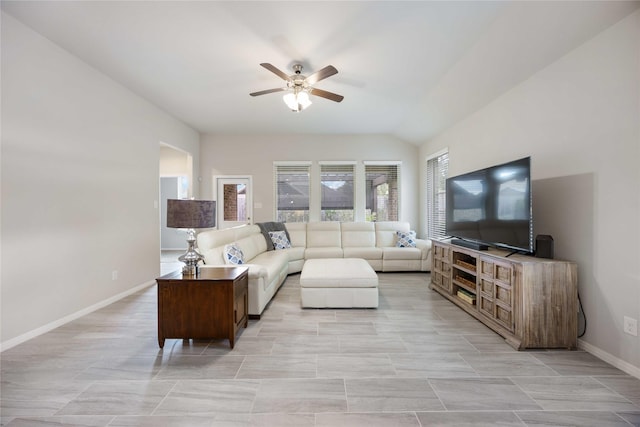 18219 Octavio Frias Trl, Houston, TX 77044 - living area with ceiling fan and vaulted ceiling