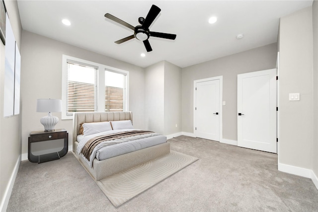 1805 Blodgett St, Houston, TX 77004 - bedroom featuring carpet flooring, baseboards, recessed lighting, and a ceiling fan