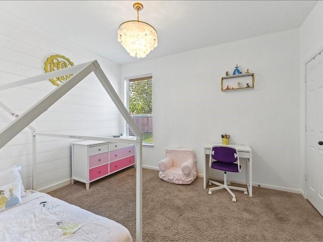 17806 Creek Bluff Ln, Cypress, TX 77433 - bedroom featuring carpet floors, a chandelier, and baseboards