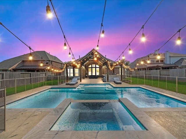 17806 Creek Bluff Ln, Cypress, TX 77433 - view of pool featuring a fenced backyard, a patio area, and a pool with connected hot tub