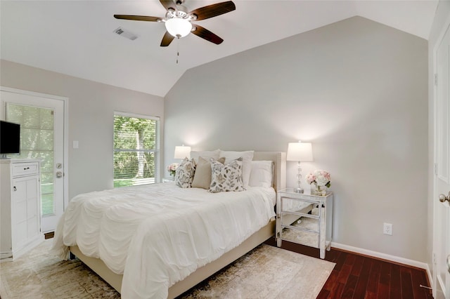 3350 Precinct Line Rd, Richmond, TX 77406 - bedroom with lofted ceiling, wood finished floors, baseboards, and ceiling fan