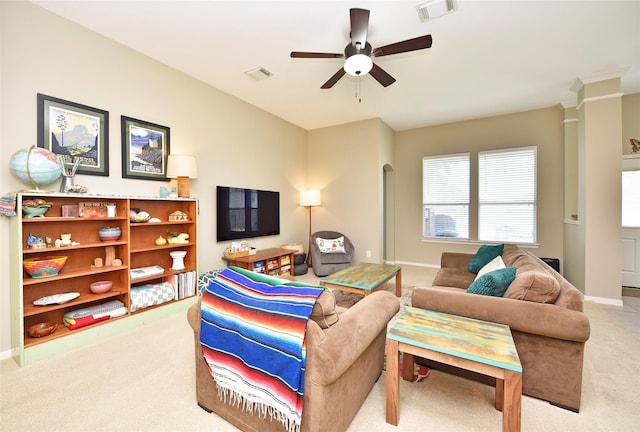 711 Shenandoah Falls Ln, Rosenberg, TX 77469 - carpeted living room featuring ceiling fan and baseboards