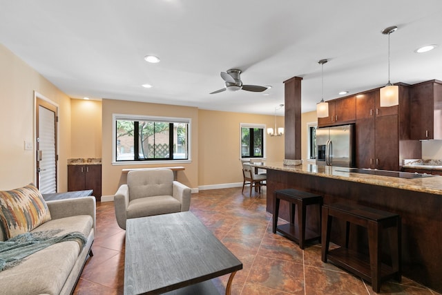 6401 Bayou Glen Rd, Houston, TX 77057 - living area featuring ceiling fan and recessed lighting