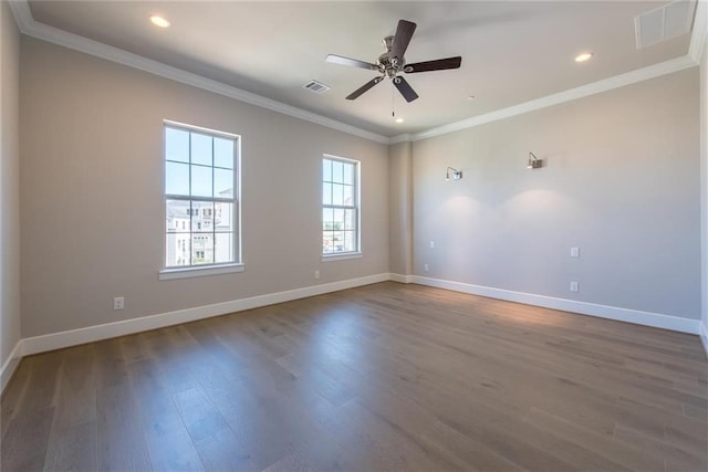 821 Dunleigh Meadows Ln, Houston, TX 77055 - empty room featuring ornamental molding, wood finished floors, recessed lighting, and a ceiling fan