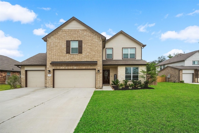 6006 Hazel Place Dr, Conroe, TX 77303 - traditional-style house with brick siding, concrete driveway, and a garage