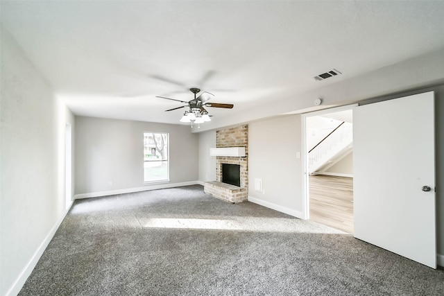 3522 Creekbriar Dr, Houston, TX 77068 - unfurnished living room with carpet, a ceiling fan, stairway, and baseboards