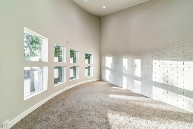 3522 Creekbriar Dr, Houston, TX 77068 - unfurnished room featuring carpet floors, a high ceiling, baseboards, and brick wall