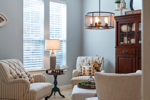 15 Rose Pine Ct, Magnolia, TX 77355 - sitting room featuring plenty of natural light, a chandelier, and light tile patterned floors