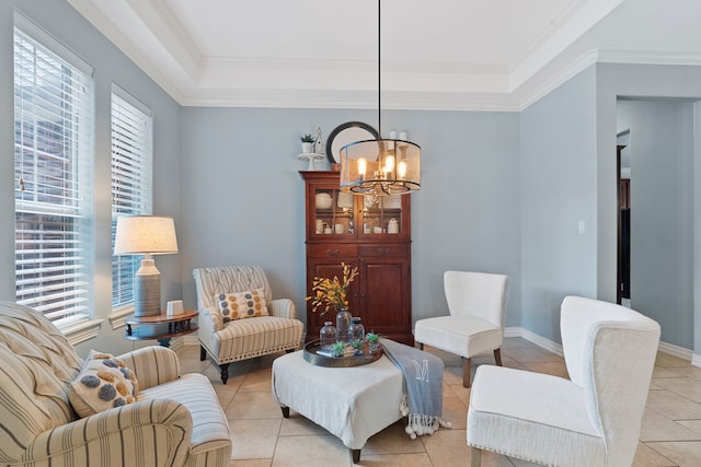 15 Rose Pine Ct, Magnolia, TX 77355 - living area featuring a chandelier, healthy amount of natural light, a raised ceiling, and crown molding
