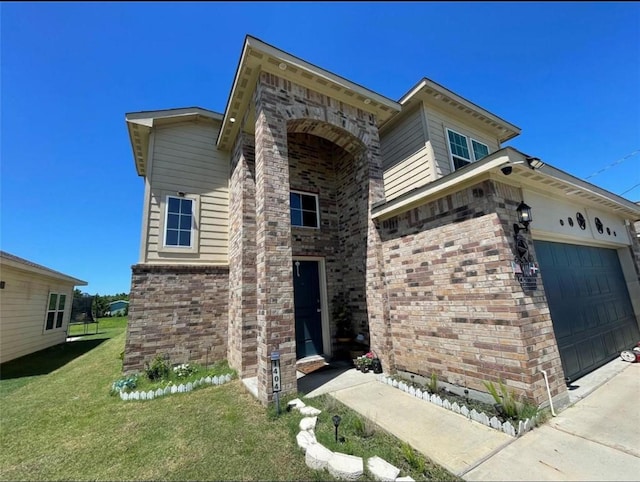 1404 Rd 5102, Cleveland, TX 77327 - view of front facade featuring a front lawn, a garage, and brick siding