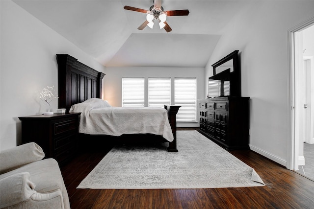 26622 Clear Mill Ln, Katy, TX 77494 - bedroom with dark wood finished floors, lofted ceiling, baseboards, and a ceiling fan