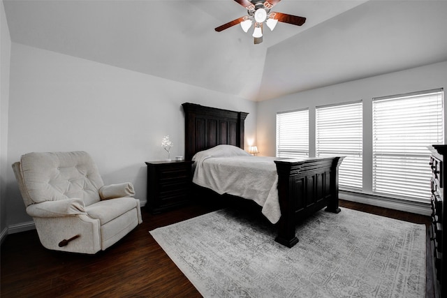 26622 Clear Mill Ln, Katy, TX 77494 - bedroom with lofted ceiling, dark wood-style flooring, baseboards, and a ceiling fan