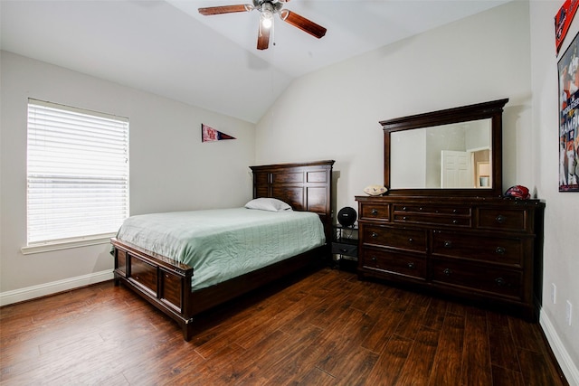 26622 Clear Mill Ln, Katy, TX 77494 - bedroom featuring lofted ceiling, dark wood-style flooring, baseboards, and a ceiling fan