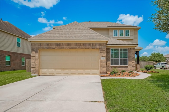 2810 Meadowbrook Ln, Rosenberg, TX 77471 - view of front of home featuring concrete driveway, a garage, a front lawn, and a shingled roof