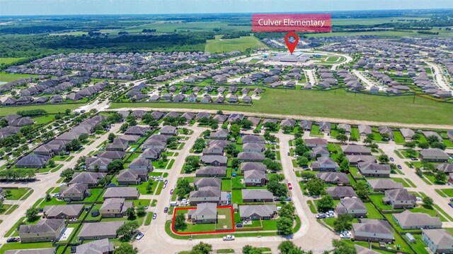 2810 Meadowbrook Ln, Rosenberg, TX 77471 - aerial perspective of suburban area with property parcel outlined