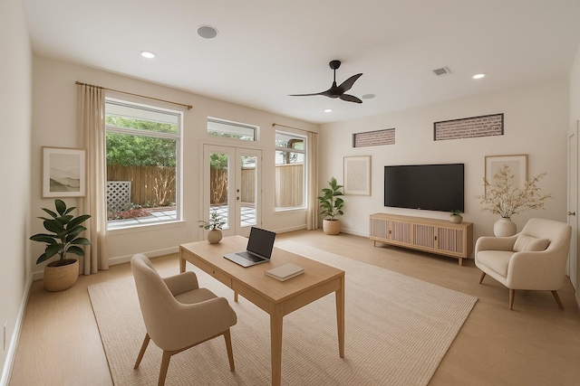 6217 Westcott St Unit B, Houston, TX 77007 - living area featuring ceiling fan, an office area, recessed lighting, and baseboards