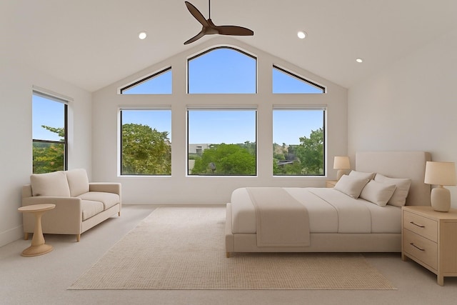 6217 Westcott St Unit B, Houston, TX 77007 - bedroom featuring light colored carpet, lofted ceiling, and recessed lighting