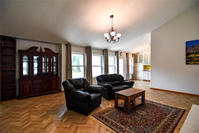 2106 Silver Falls Dr, Houston, TX 77339 - living area featuring a chandelier and baseboards