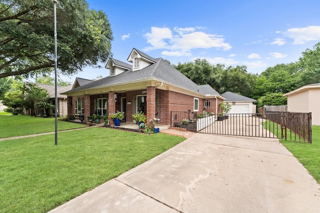 3102 E Elm Cir, Katy, TX 77493 - view of front of property featuring brick siding, a shingled roof, a garage, a gate, and a porch