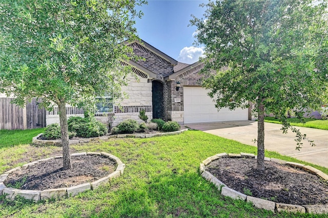 31702 Casa Linda Dr, Hockley, TX 77447 - view of front facade with concrete driveway, brick siding, an attached garage, and stone siding