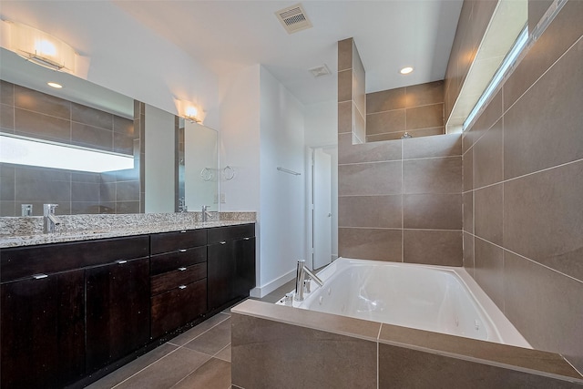 5012 Cornish St, Houston, TX 77007 - full bath with a bath, double vanity, and tile patterned floors