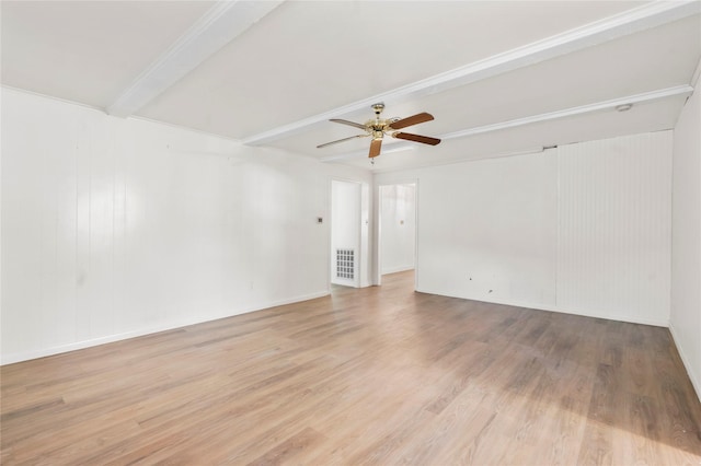 8903 Roos Rd, Houston, TX 77036 - unfurnished room with beam ceiling, wood finished floors, and ceiling fan