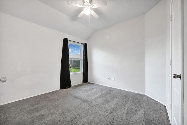 2507 Ocean Pass Ln, Richmond, TX 77469 - empty room featuring carpet flooring, lofted ceiling, a ceiling fan, and baseboards