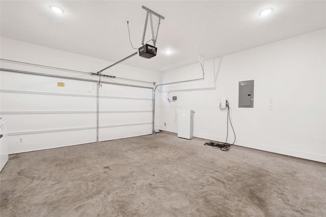 15147 Colorado Bend Park Dr, Cypress, TX 77433 - garage featuring electric panel, a garage door opener, and recessed lighting