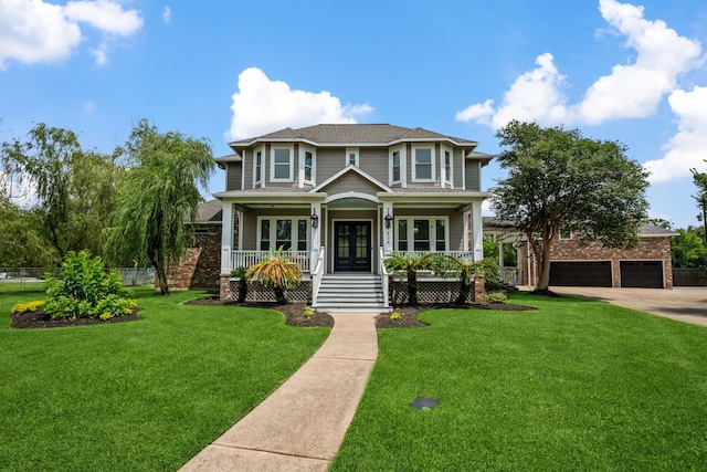 806 Quintana Roo Pl, Seabrook, TX 77586 - view of front of house featuring french doors, a porch, driveway, and a shingled roof