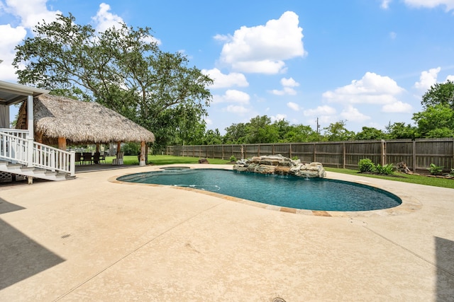 806 Quintana Roo Pl, Seabrook, TX 77586 - view of pool with a patio, a gazebo, a fenced backyard, and a pool with connected hot tub