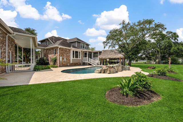 806 Quintana Roo Pl, Seabrook, TX 77586 - outdoor pool featuring a gazebo, a patio, a lawn, and a sunroom
