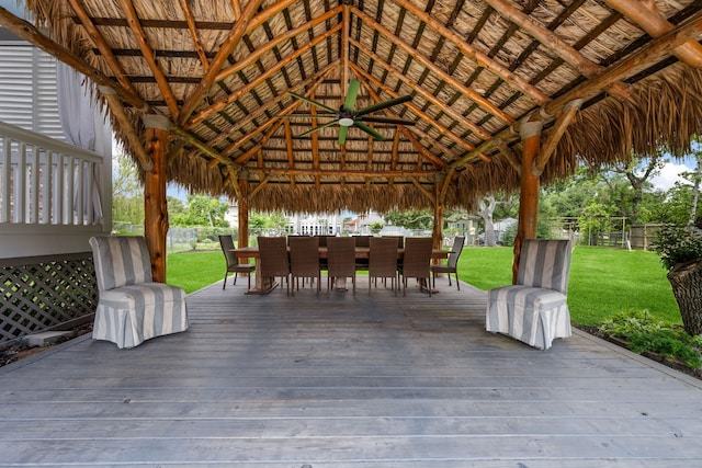 806 Quintana Roo Pl, Seabrook, TX 77586 - wooden terrace with ceiling fan and a gazebo