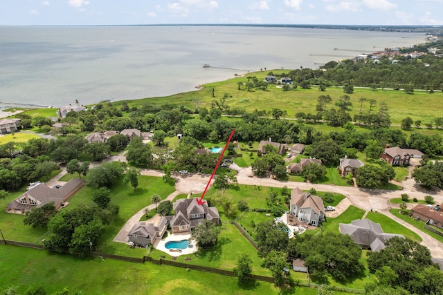 806 Quintana Roo Pl, Seabrook, TX 77586 - aerial view of residential area featuring a nearby body of water and a pool area