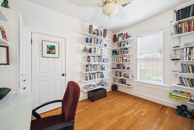 404 E 28th St, Houston, TX 77008 - office featuring ceiling fan, wood finished floors, and baseboards