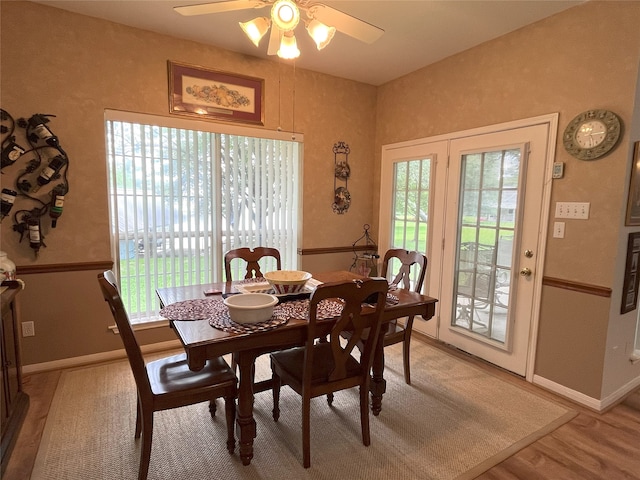 11683 Lakeshore Dr, Thornton, TX 76687 - dining space with a ceiling fan, light wood-style flooring, and baseboards