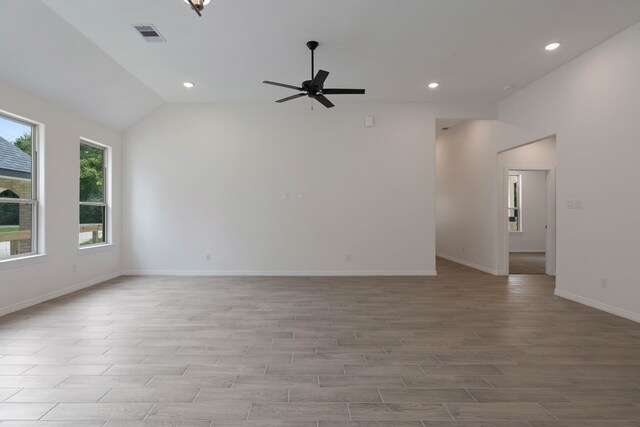 24696 Wicklow Rd, Hempstead, TX 77445 - empty room with wood finished floors, baseboards, a ceiling fan, recessed lighting, and vaulted ceiling