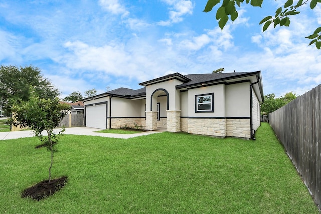 2448 Areba St, Houston, TX 77091 - prairie-style home featuring stone siding, stucco siding, driveway, and a garage