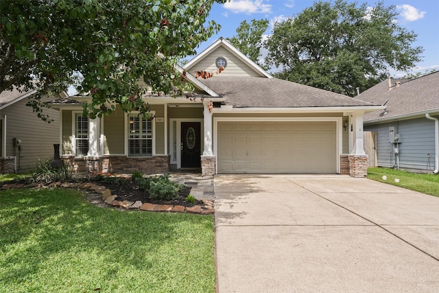 7931 Clarion Way, Houston, TX 77040 - view of front of property featuring a garage, driveway, a front yard, covered porch, and roof with shingles
