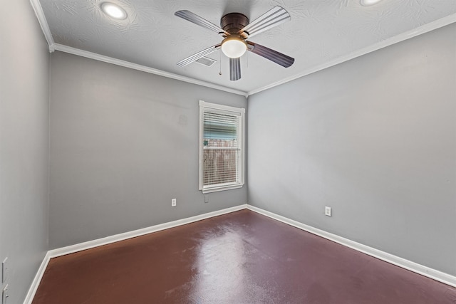 7931 Clarion Way, Houston, TX 77040 - unfurnished room featuring a ceiling fan, baseboards, ornamental molding, finished concrete floors, and recessed lighting