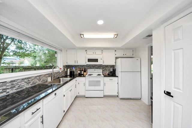 1902 Kings Arms Way, Katy, TX 77493 - kitchen featuring white appliances, backsplash, white cabinets, and recessed lighting