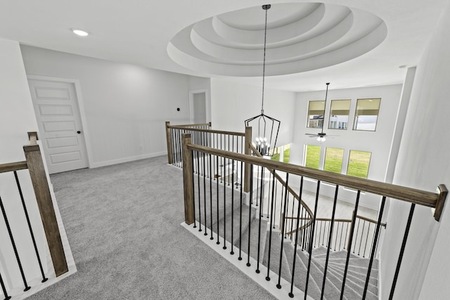 5049 Steady Breeze Dr, Katy, TX 77493 - hallway featuring an upstairs landing, carpet, a chandelier, baseboards, and recessed lighting